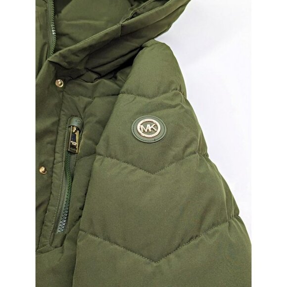 Michael Kors Women's Plus Size Belted Olive Hooded Puffer Coat Size 1X MSRP $350 - Picture 5 of 9